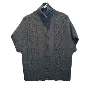 Lauren Hansen Womens Gray Cable Knit Wool BlendCap Sleeve Cardigan Sweater L